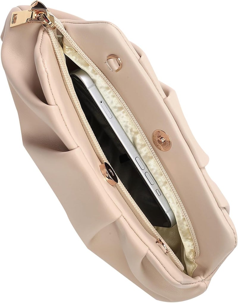 FanChris Evening Bag for Women Ruched Clutch Purse Detachable Metal Chain Crossbody Bag - Image 4